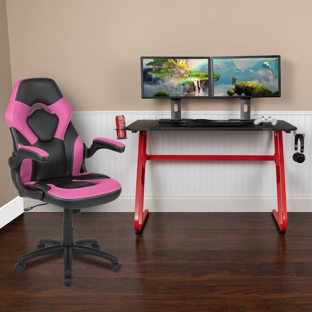 Flash Furniture Red Gaming Desk and Chair Set with Cup Holder BLN-X10RSG1030-PK-GG